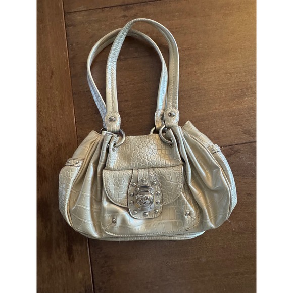 Y2K Kathy Van Zeeland Metallic Croc Embossed Shoulder Bag Faux Leather Purse - Picture 1 of 6